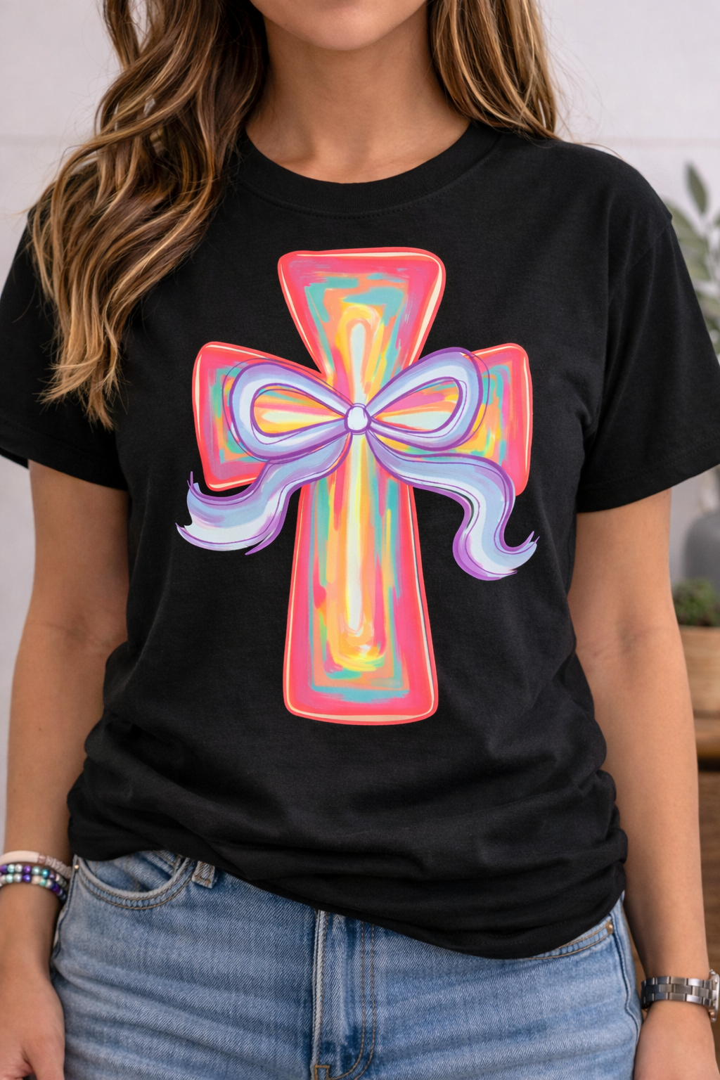 Easter Ribbon Cross Christian Faith t-shirt