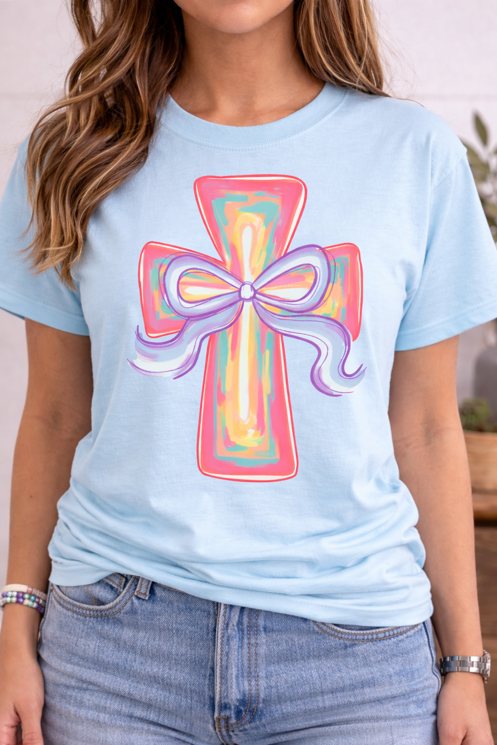 Easter Ribbon Cross Christian Faith t-shirt