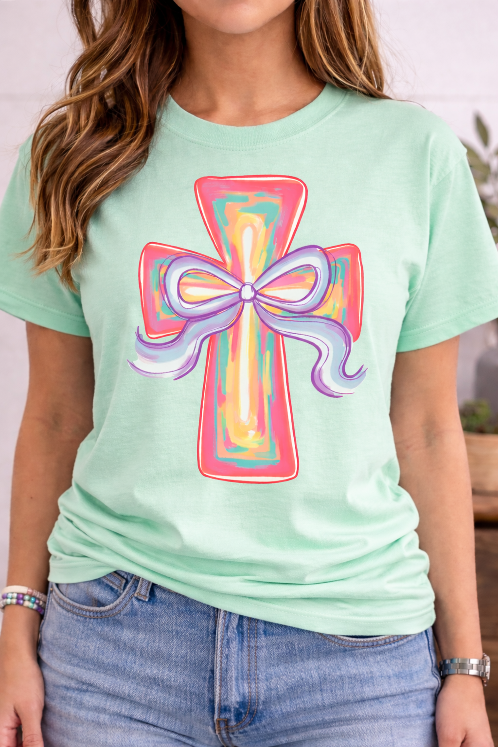 Easter Ribbon Cross Christian Faith t-shirt