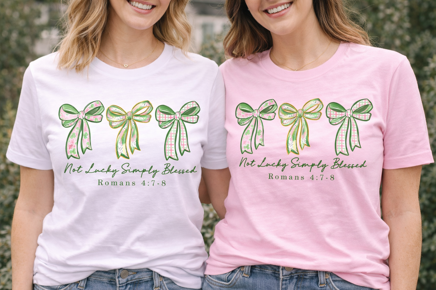 St. Patrick's Day Not Lucky, Simply Blessed Bow Trio Christian T-Shirt