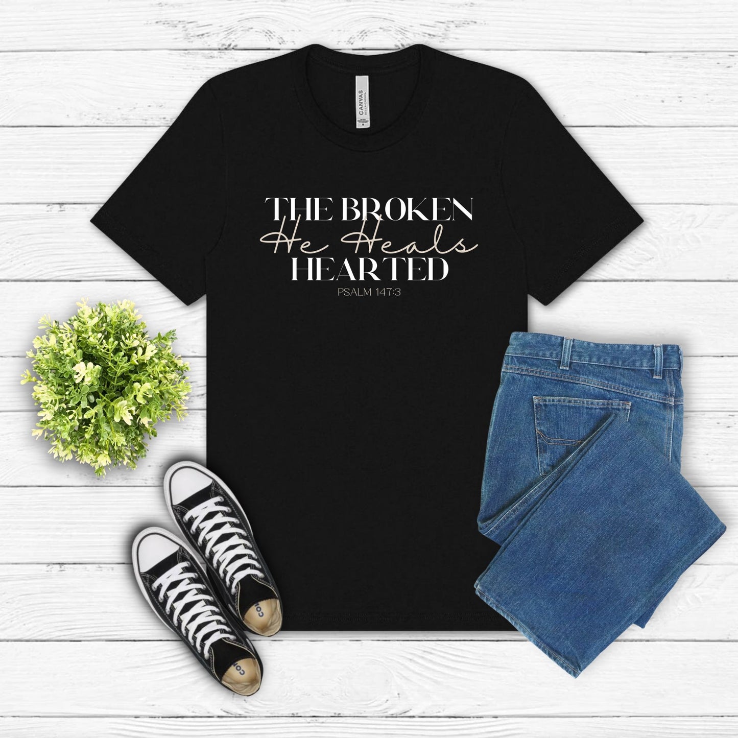 He Heals the Broken Hearted - Psalm 147:3 Christian Tee