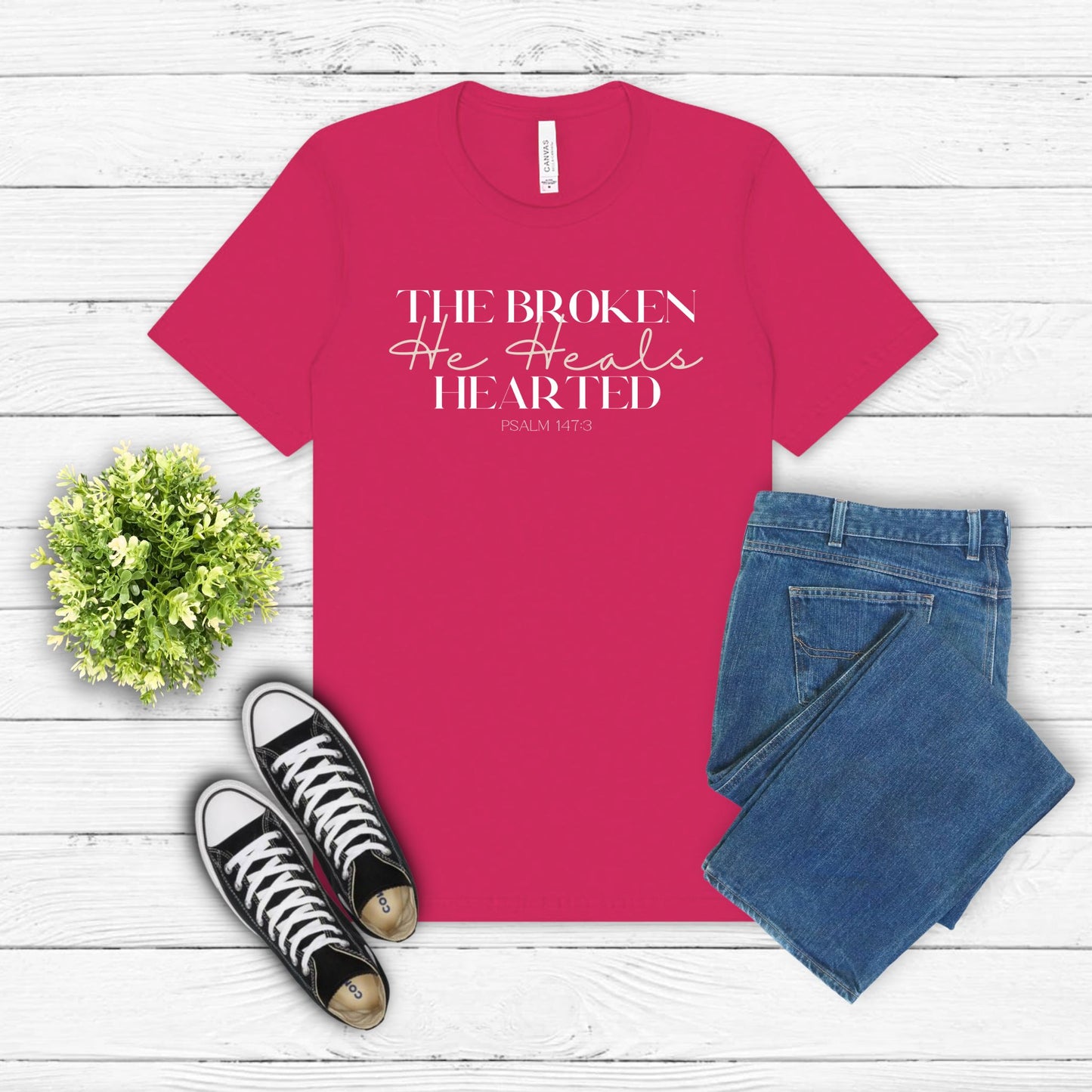 He Heals the Broken Hearted - Psalm 147:3 Christian Tee
