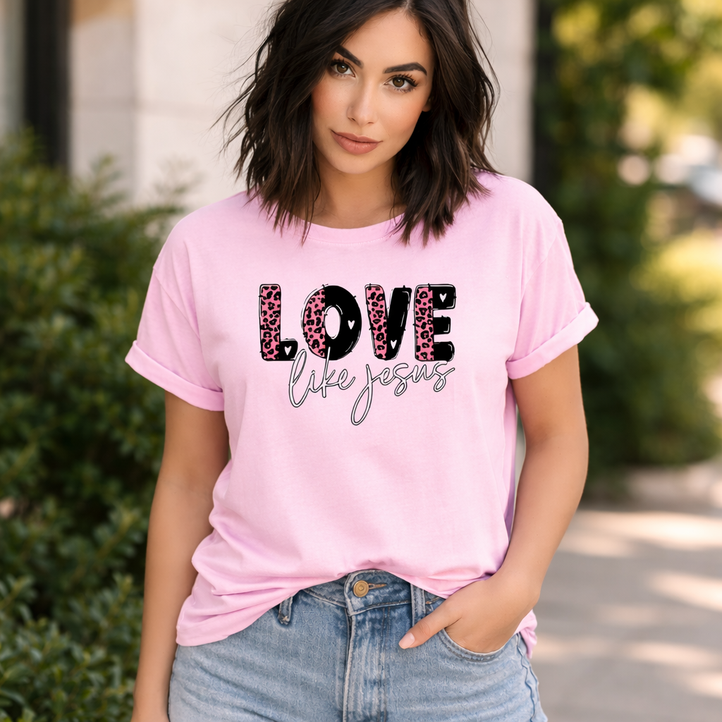 Leopard Love Like Jesus Christian Faith Tee
