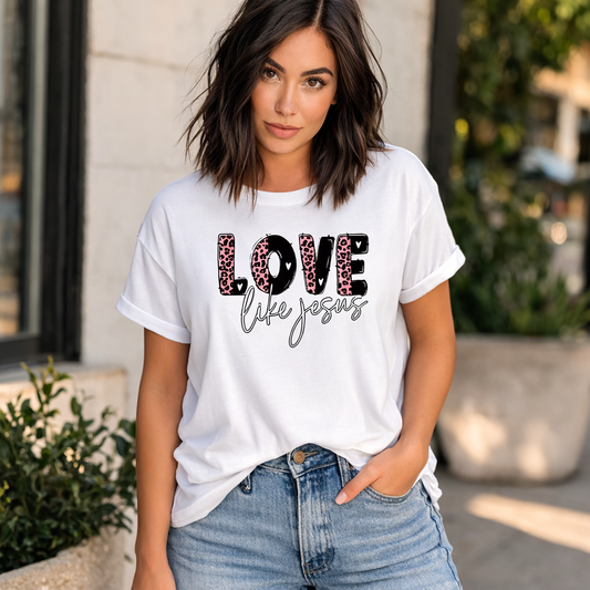 Leopard Love Like Jesus Christian Faith Tee