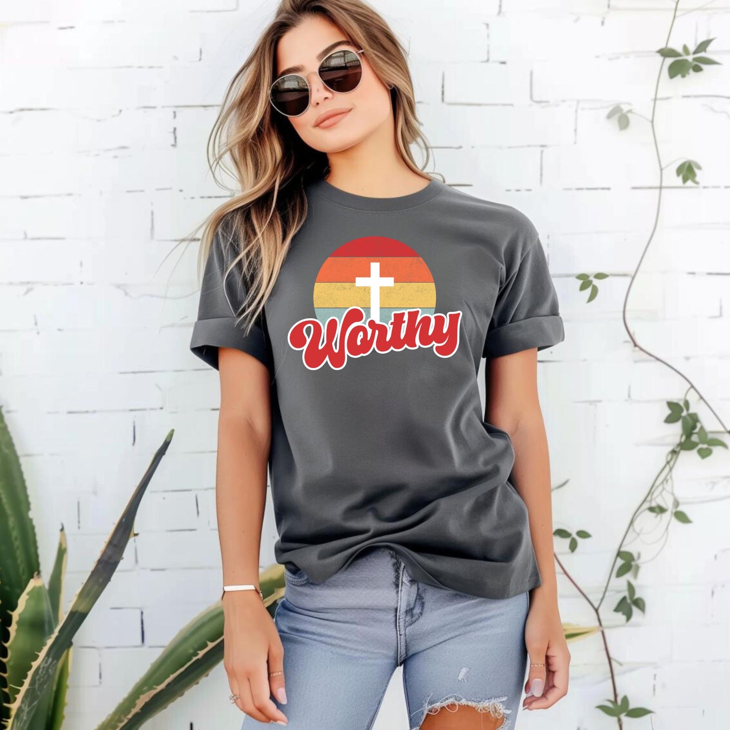 Worthy Christian Graphic Tee – Retro Faith Shirt for Women